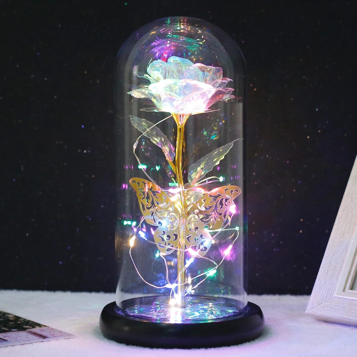 Rose Light Artificial Galaxy Rose Lamp with Butterfly and Colorful Rose Flower LED Light Artificial Flower Gift for Women Girls A NemiLum