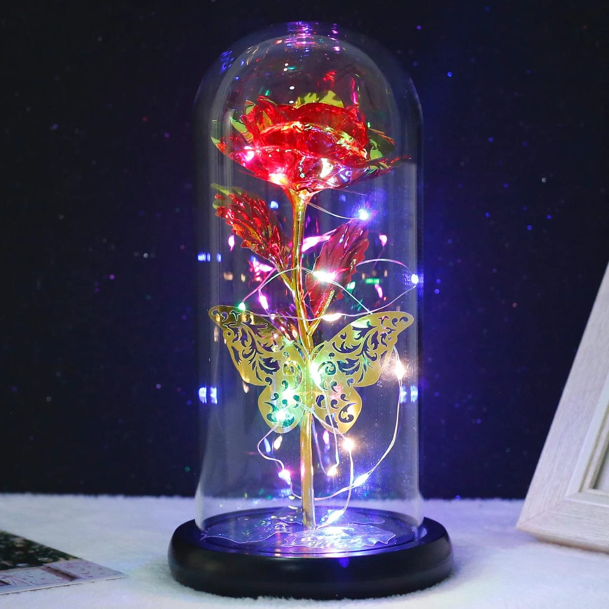 Rose Light Artificial Galaxy Rose Lamp with Butterfly and Colorful Rose Flower LED Light Artificial Flower Gift for Women Girls B NemiLum