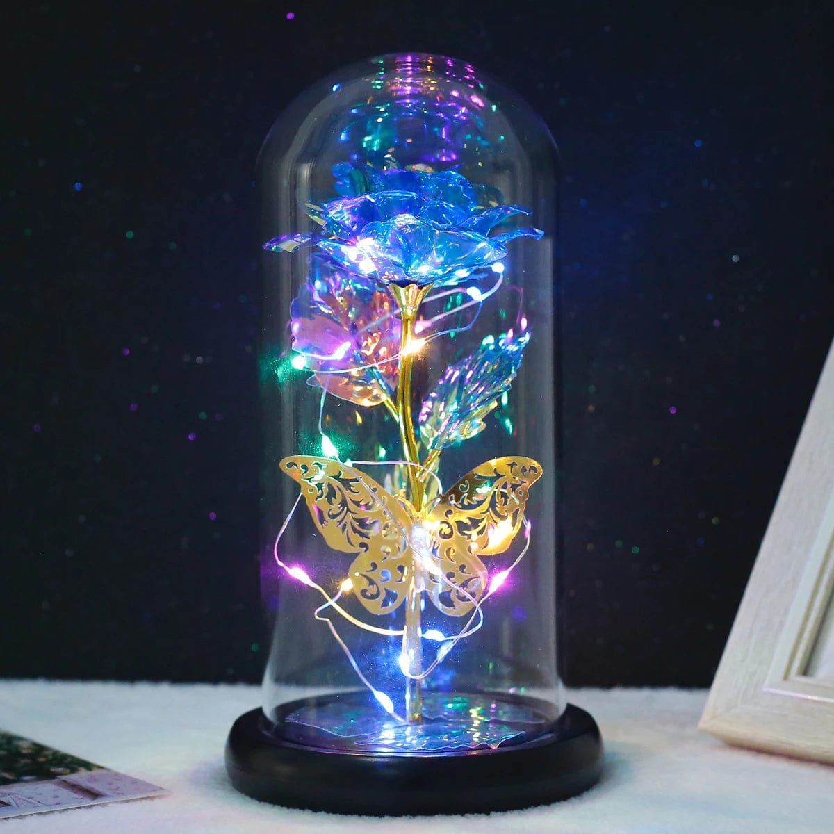 Rose Light Artificial Galaxy Rose Lamp with Butterfly and Colorful Rose Flower LED Light Artificial Flower Gift for Women Girls C NemiLum