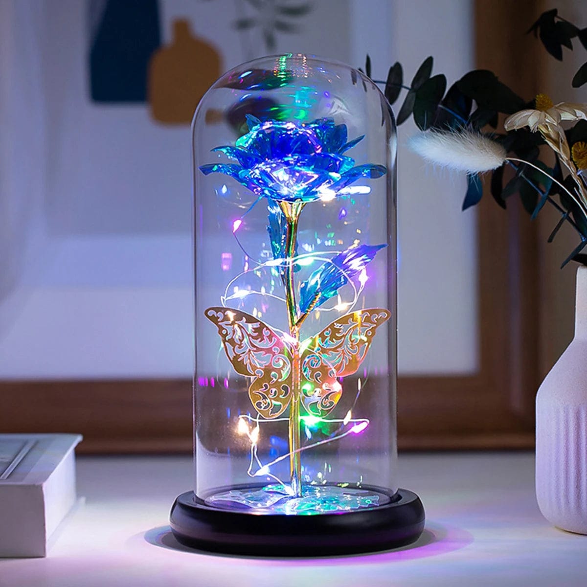 Rose Light Artificial Galaxy Rose Lamp with Butterfly and Colorful Rose Flower LED Light Artificial Flower Gift for Women Girls NemiLum