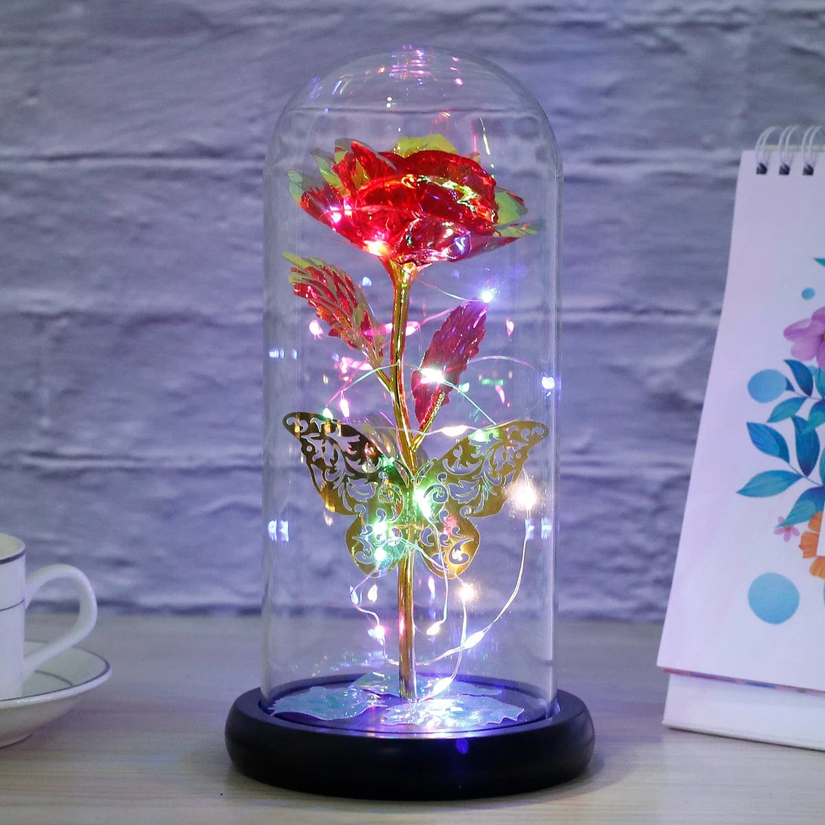 Rose Light Artificial Galaxy Rose Lamp with Butterfly and Colorful Rose Flower LED Light Artificial Flower Gift for Women Girls NemiLum