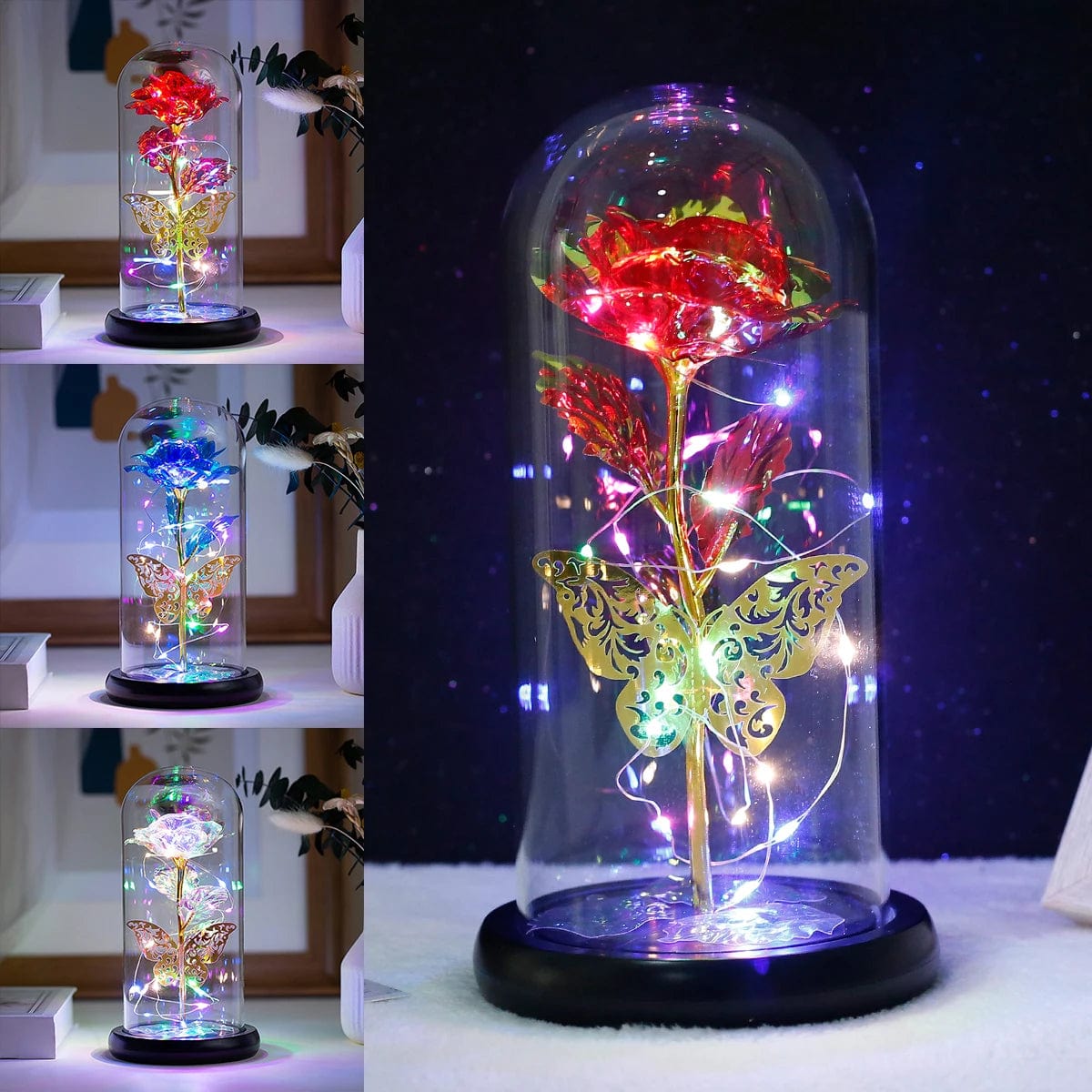 Rose Light Artificial Galaxy Rose Lamp with Butterfly and Colorful Rose Flower LED Light Artificial Flower Gift for Women Girls NemiLum