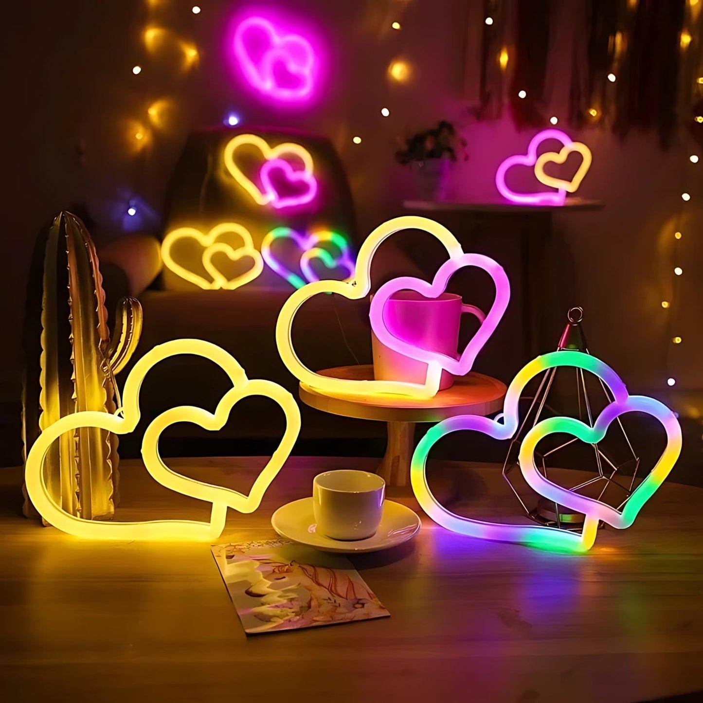 Veilleuse Double Coeur Néon Led NemiLum
