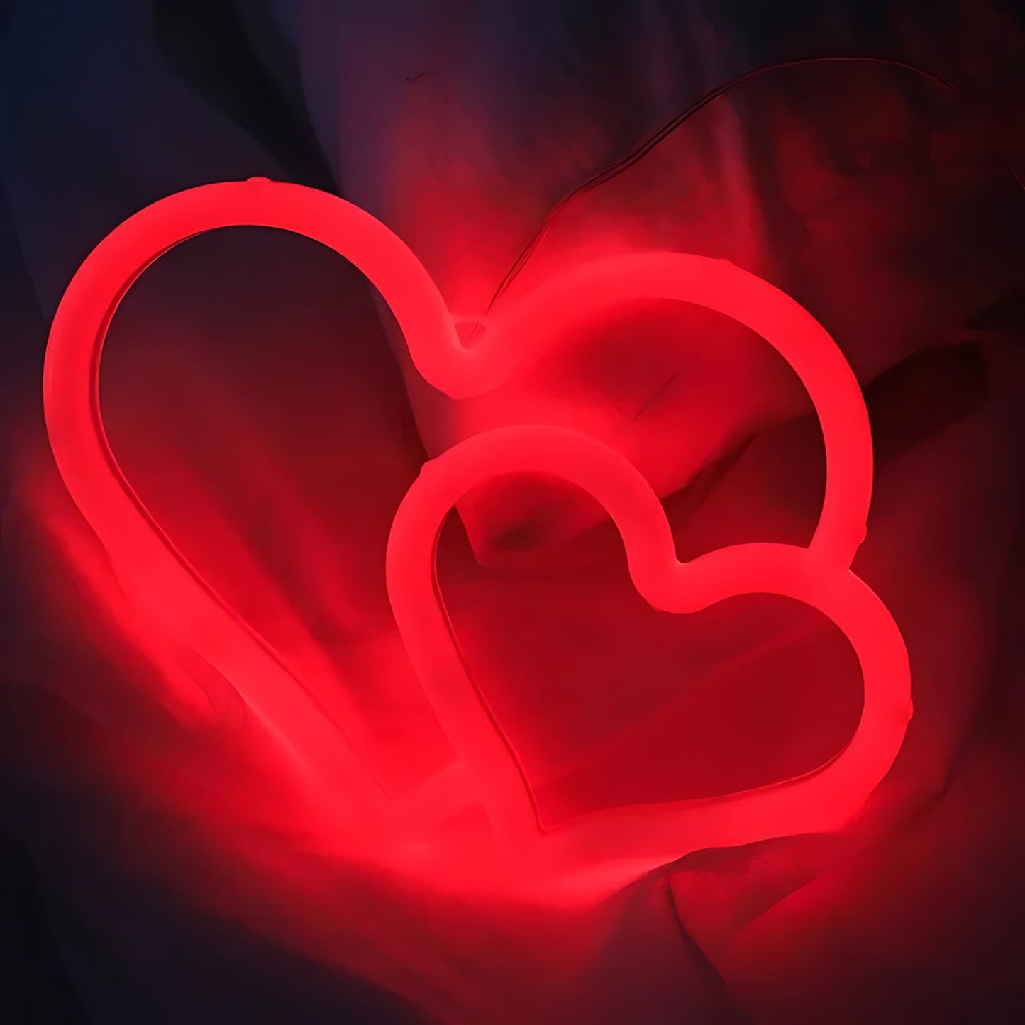 Veilleuse Double Coeur Néon Led Rouge NemiLum