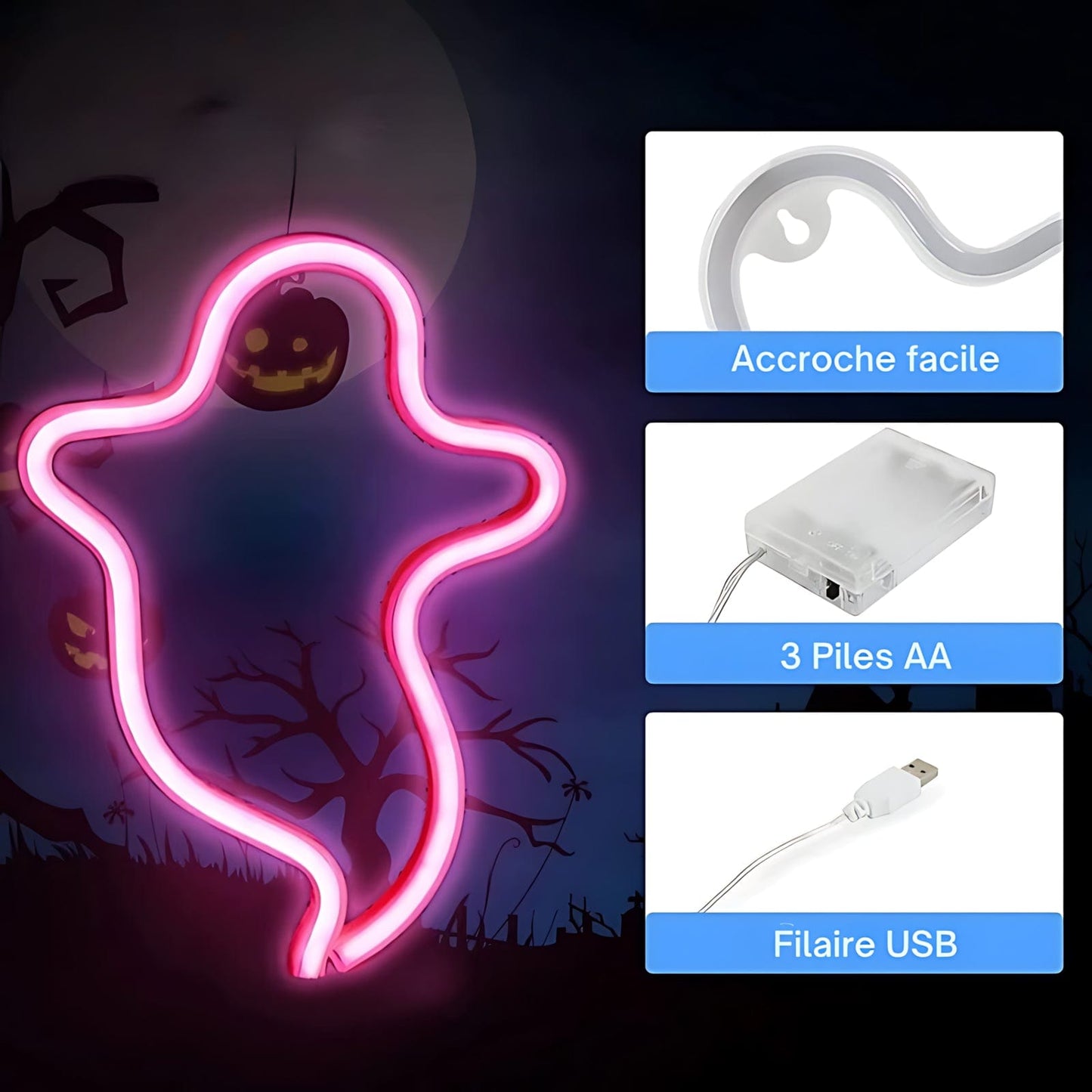 Veilleuse Halloween Néon Fantôme NemiLum