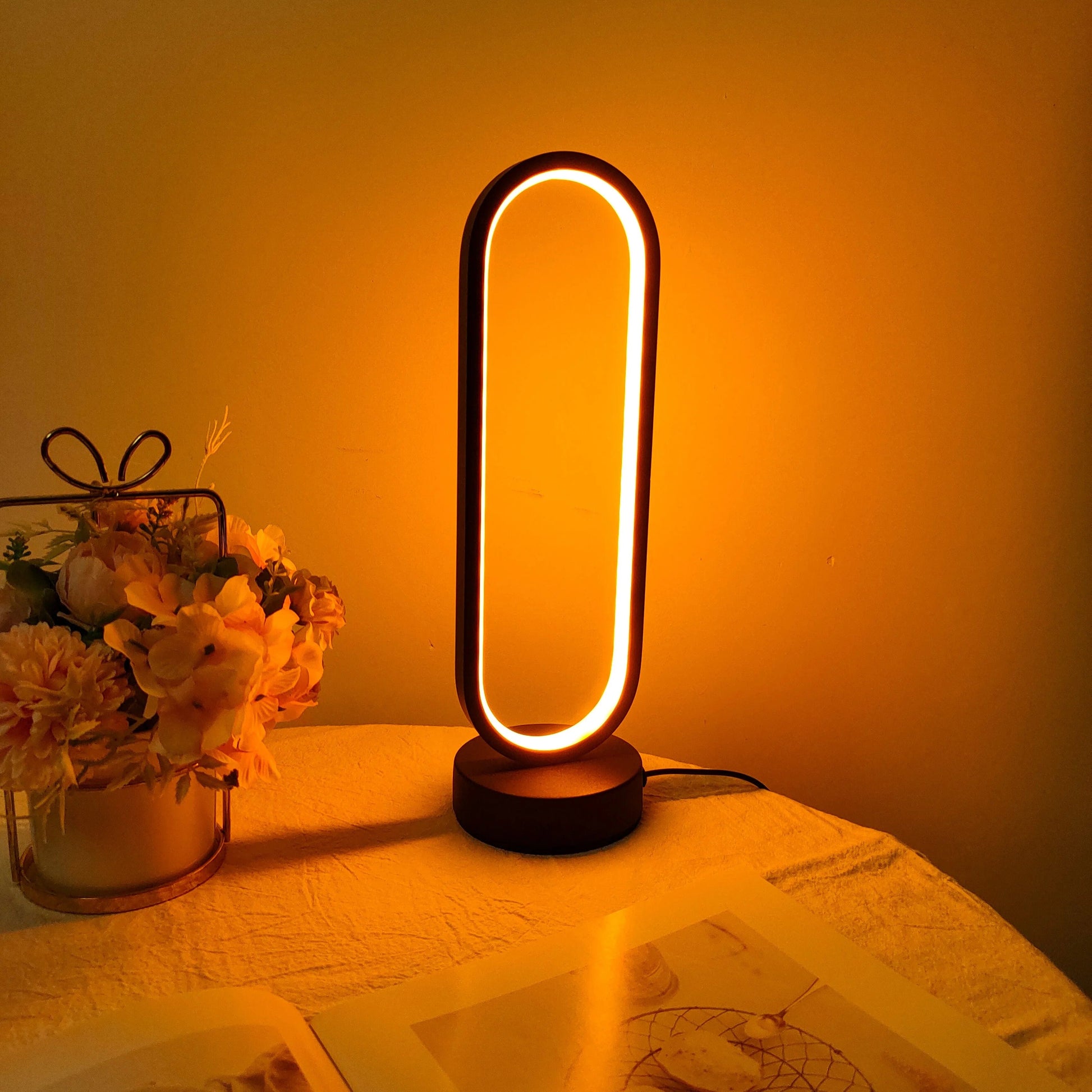 1PC Lamp bedroom Ring Lamp Living Room Three-color Dimming Bedside Lamp LED Night Light black / Tricolor NemiLum