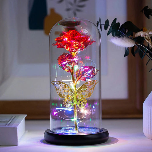 Rose Light Artificial Galaxy Rose Lamp with Butterfly and Colorful Rose Flower LED Light Artificial Flower Gift for Women Girls NemiLum