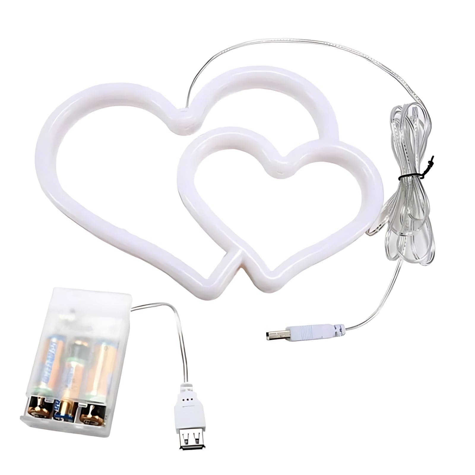 Veilleuse Double Coeur Néon Led NemiLum