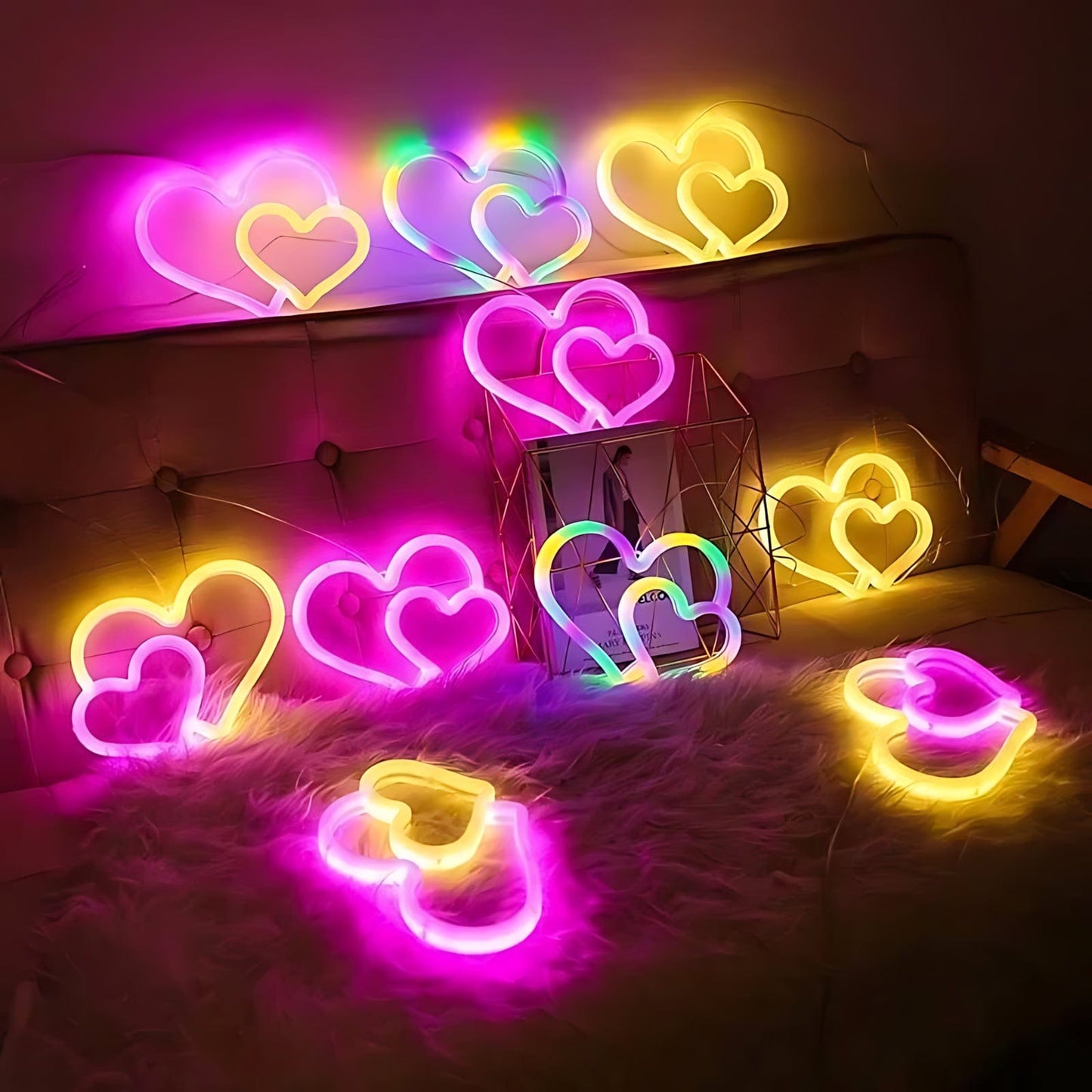 Veilleuse Double Coeur Néon Led NemiLum